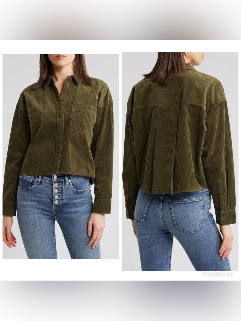 Madewell Variegated Corduroy Button-Up Shirt size large in Kale
